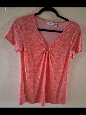 Susan Graver Coral Pink Ring-Front V-Neck Top
